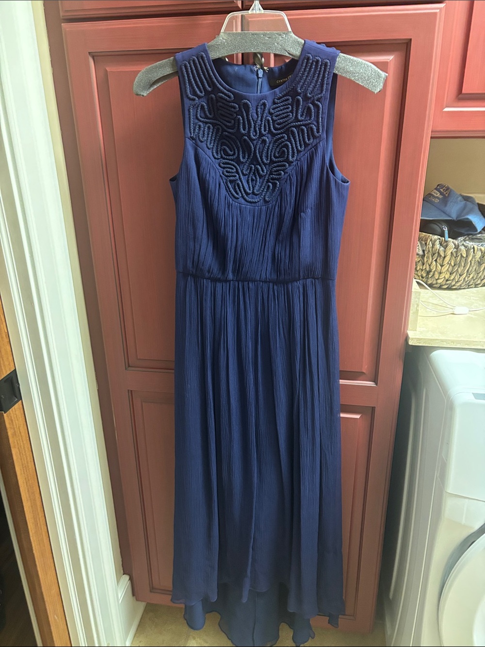 Cynthia Steffe Navy Sleeveless Maxi Dress with Embroidered Yoke